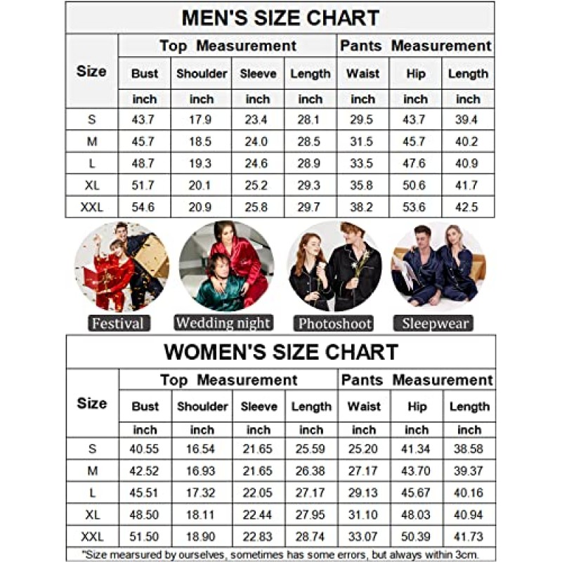 SWOMOG 패밀리 매칭 새틴 잠옷 세트 실크 파자마 세트(포켓 2개 포함) 긴 소매 버튼 다운 잠옷 라운지웨어