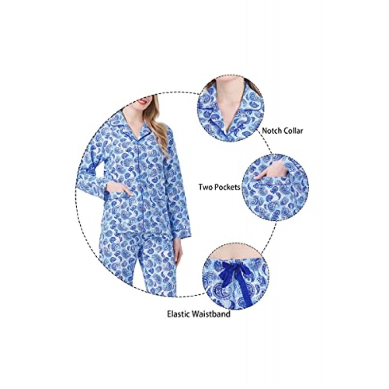 글로벌 여성 면 잠옷 긴 소매 잠옷 버튼 다운 잠옷 S-3XL
