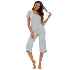 TIKTIK Womens Bamboo Pajama Set 카프리 팬츠가 포함된 편안한 잠옷 탑 Pjs Petite Plus 사이즈 S-4XL, Black, Small