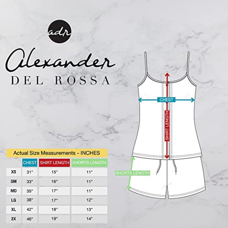 Alexander Del Rossa 여성용 소프트 골지 와플 리브 니트 잠옷 라운지 세트, 스파게티 스트랩 캐미 탑 슬립 반바지 드로스트링