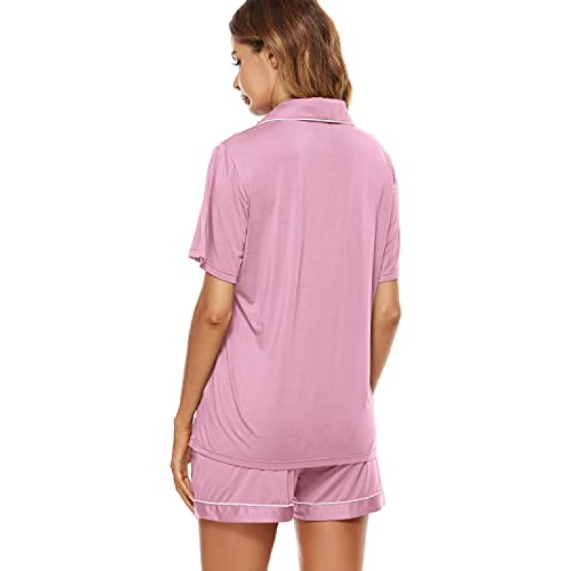 N NORA TWIPS 여성 잠옷 세트, 반소매 잠옷 버튼 다운 나이트웨어 소프트 PJS 라운지웨어 세트