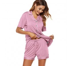 N NORA TWIPS 여성 잠옷 세트, 반소매 잠옷 버튼 다운 나이트웨어 소프트 PJS 라운지웨어 세트
