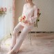 Homgro 여성 면화 잠옷 세트 소프트 2 조각 Pjs 귀여운 레이스 비숍 슬리브 수면 셔츠 바지 라운지 세트 패딩 브래지어
