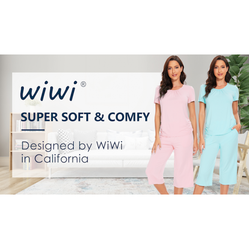 여성용 WiWi 잠옷 대나무 비스코스 파자마 세트 카프리 바지가 있는 부드러운 반소매 Pjs 2 Piece Comfy Loungewear S-XXL