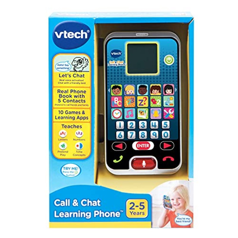 VTech 통화 및 채팅 학습 전화기, 0.91 x 3.27 x 5.91인치, 검정색