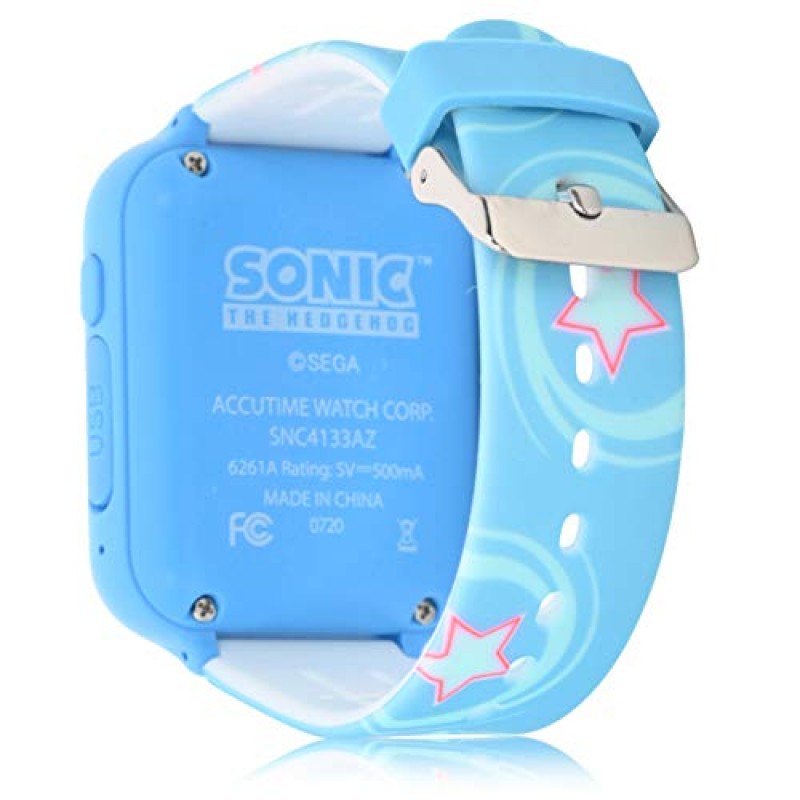 Accutime Kids SEGA Sonic The Hedgehog 블루 교육용 터치스크린 스마트 시계 장난감(소년, 소녀, 유아용) - 셀카 캠, 학습 게임, 알람, 계산기, 보수계(모델: SNC4133AZ)