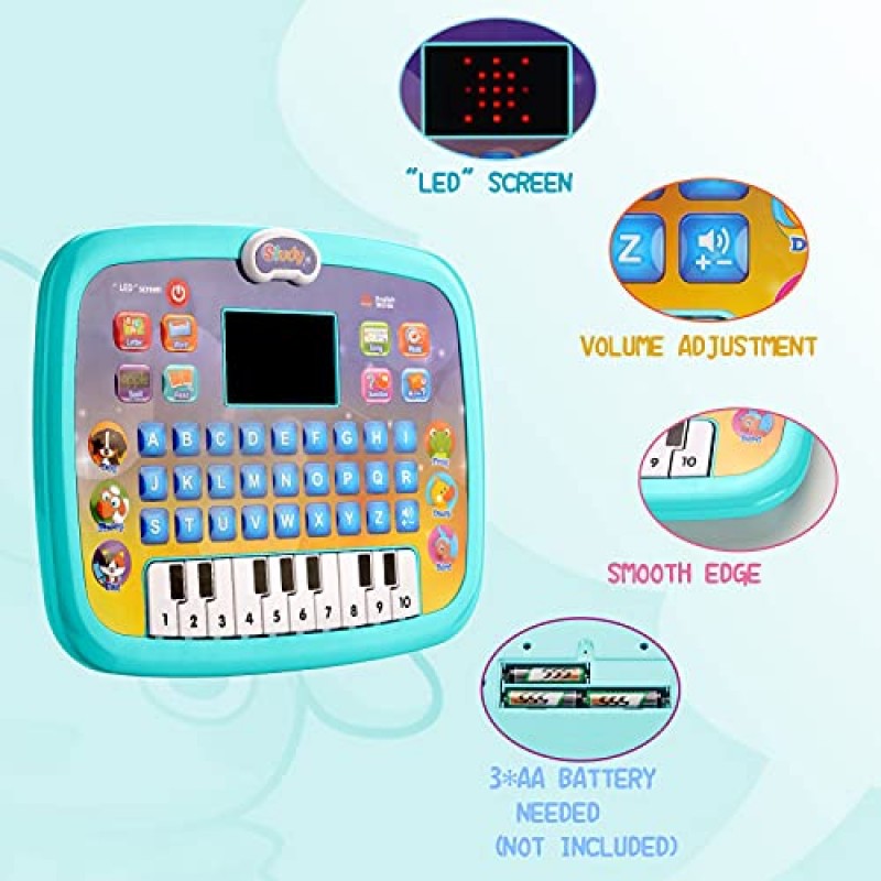 CYZAM 아기 태블릿 장난감 1 2 3 세 소년 소녀, 빛과 음악이 포함된 교육 학습 장난감, 숫자, 알파벳, 동물 및 수학을 위한 대화형 장난감, 유아 어린이를 위한 선물