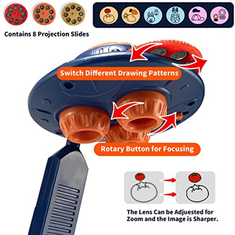 어린이를위한 드로잉 프로젝터 테이블, 핸드백 디자인 그림 그리기 테이블 LED 프로젝터 어린이 장난감 교육 조기 학습 프로젝션 드로잉 테이블 스케치 어린이를위한 낙서 보드 소년 소녀 (파란색)