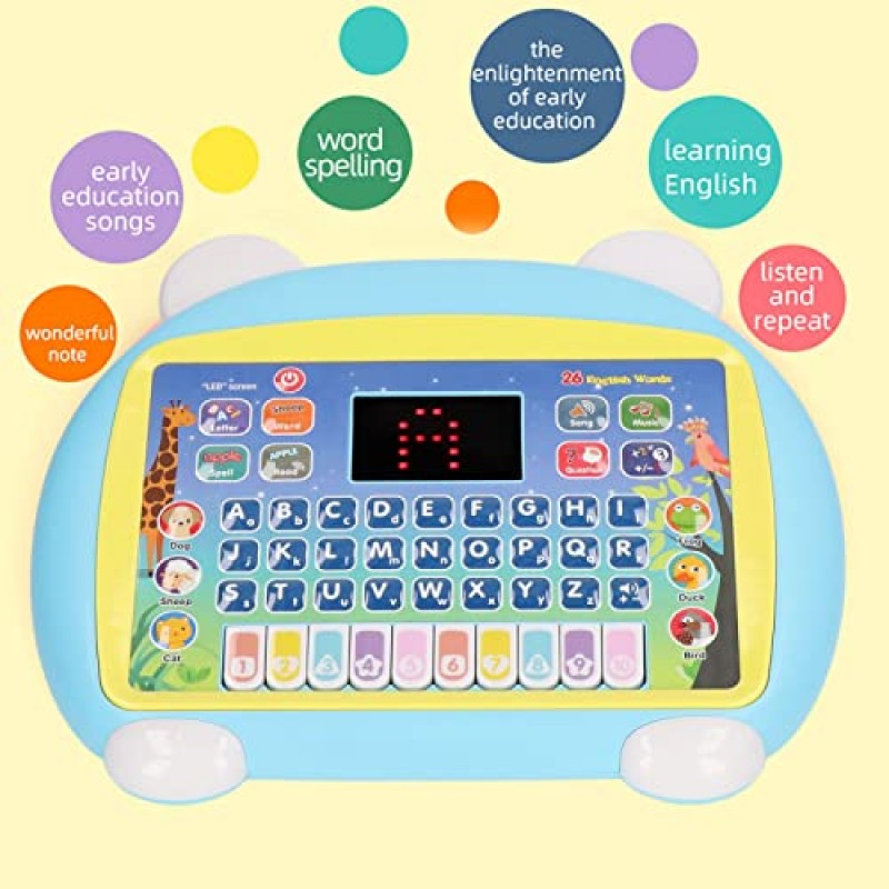 어린이 학습 태블릿, 학습 태블릿 유아 교육용 전자 전자 음악 교육용 LED 학습 태블릿 (하늘색)