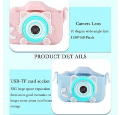 SLSFJLKJ 아동용 카메라, 남아 및 여아 장난감 - 카메라 비디오 캠코더 32GB SD 카드 충전식 카메라 어린이용 3 4 5 6 7 8 9 10세 생일 크리스마스 새해 선물 어린이 장난감