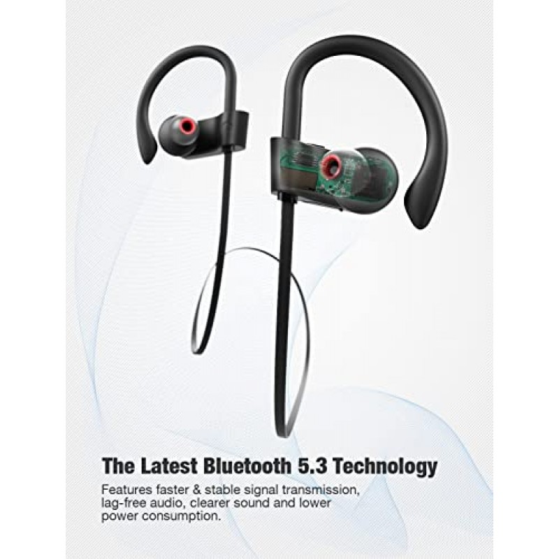 Otium Bluetooth 이어버드 무선 헤드폰 Bluetooth 헤드폰, 스포츠 이어버드, IPX7 방수 스테레오 이어폰(체육관 운영 15시간 재생 시간 소음 차단 헤드셋, 검정색)