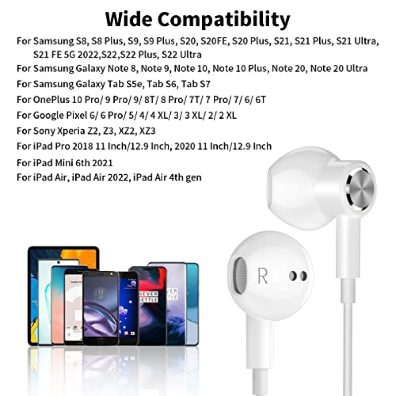 USB C 헤드폰, Samsung S21 S22 S23 FE Ultra iPhone 15 Pro Max 유선 이어버드용 Type C 이어폰 Android용 마이크 자기 스테레오 DAC Google Pixel 8 7 7A 6A 6 Galaxy S20 A54 Z Flip 5 Fold 4