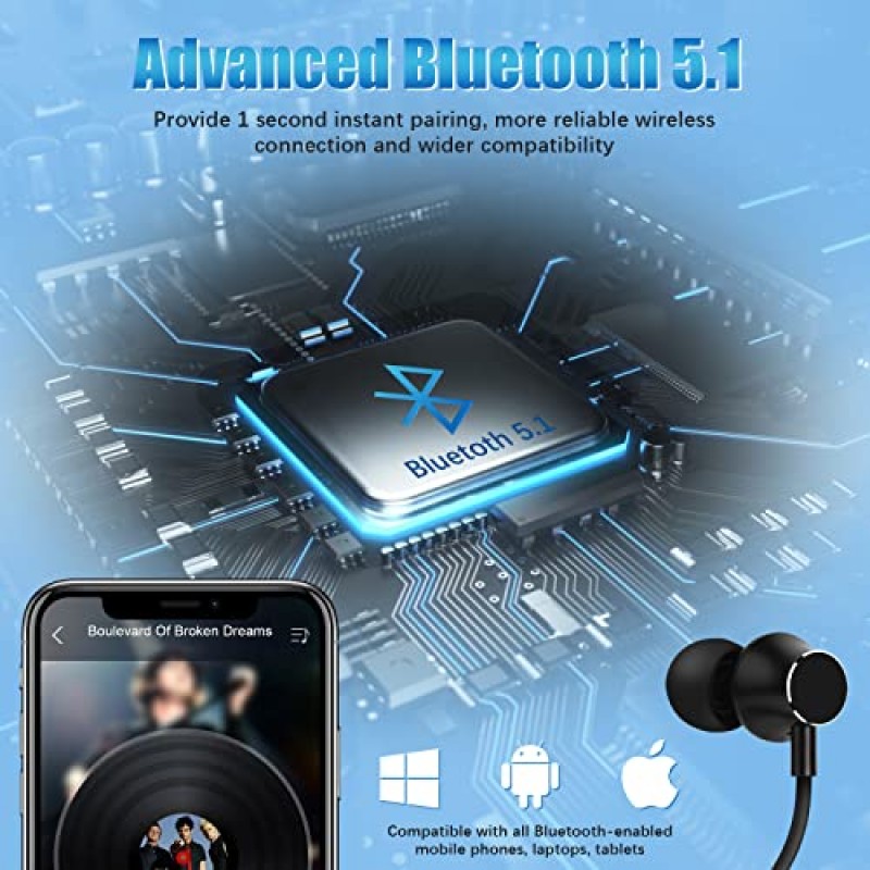 Muitune Bluetooth 이어버드 마이크 헤드셋으로 120시간 추가 장시간 재생, i35 평형 전기자 드라이버 스테레오 인이어 무선 이어버드, 방수 운동 넥밴드 헤드폰(검은색)