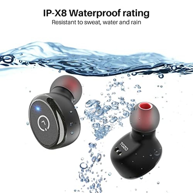 TOZO T10 Bluetooth 5.3 무선 충전 케이스가 있는 무선 이어버드 IPX8 방수 스테레오 헤드폰(귀에 내장됨) 마이크 헤드셋 프리미엄 사운드(스포츠용 깊은 베이스 포함) 블랙