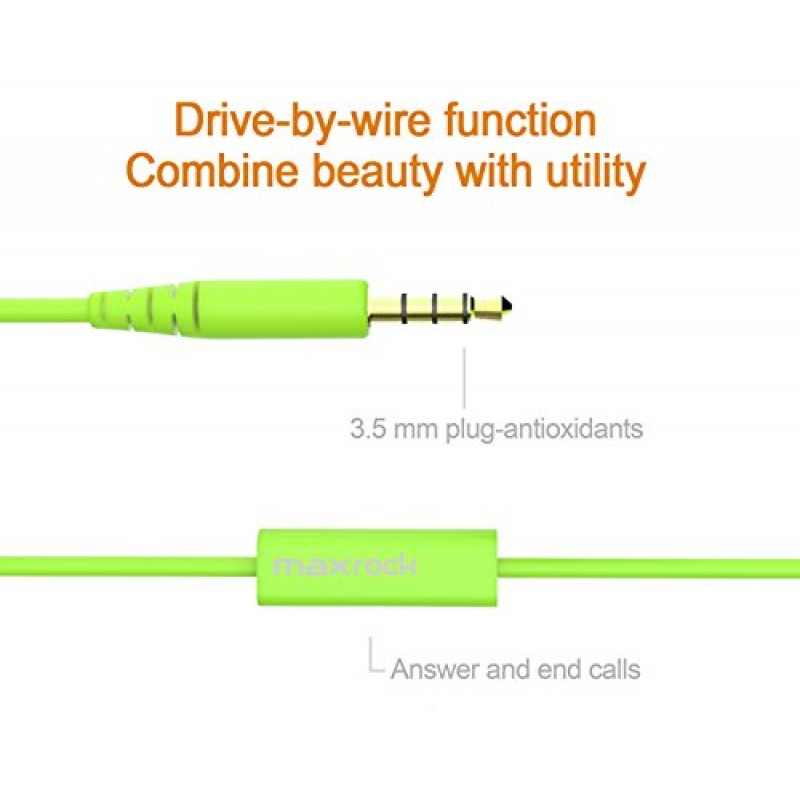 MAXROCK MINI5 컴포트 핏 헤드폰(마이크 포함), 3.5mm 잭 포함 유선 휴대폰 이어버드(녹색)