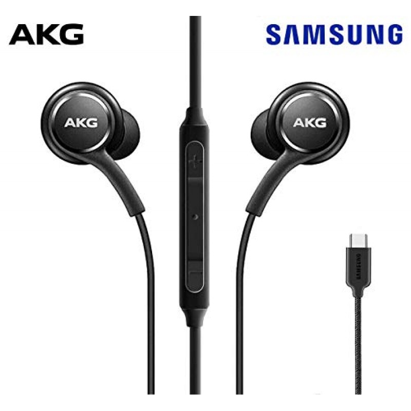 삼성 Galaxy Note 10, Note 10+, Galaxy S10, S9 Plus, S10e용 ElloGear 2022 이어버드 스테레오 헤드폰 - AKG 설계 - 마이크 및 볼륨 원격 Type-C 커넥터가 포함된 편조 케이블 - 검정색