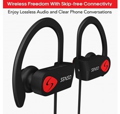 Senso Bluetooth 헤드폰, 최고의 무선 스포츠 이어버드(마이크 포함) IPX7 방수 HD 스테레오 땀 방지 이어폰(체육관 달리기 운동용) 소음 차단 이어폰 이어버드 소음 차단 헤드셋