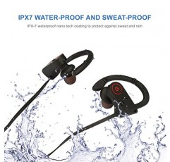 Bluetooth 헤드폰, Hussar Magicbuds 마이크가 포함된 최고의 무선 스포츠 이어폰, IPX7 방수, 베이스가 포함된 HD 사운드, 소음 제거, 안전한 핏, 최대 9시간 작업 시간(업그레이드), 검정색