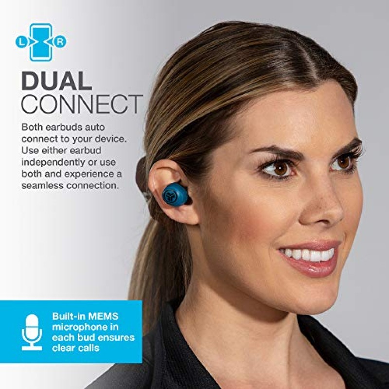 JLab Go Air 진정한 무선 Bluetooth 이어버드 + 충전 케이스, 듀얼 연결, IP44 땀 방지, Bluetooth 5.0 연결, 3개의 EQ 사운드 설정 시그니처, 밸런스, 베이스 부스트(블루)