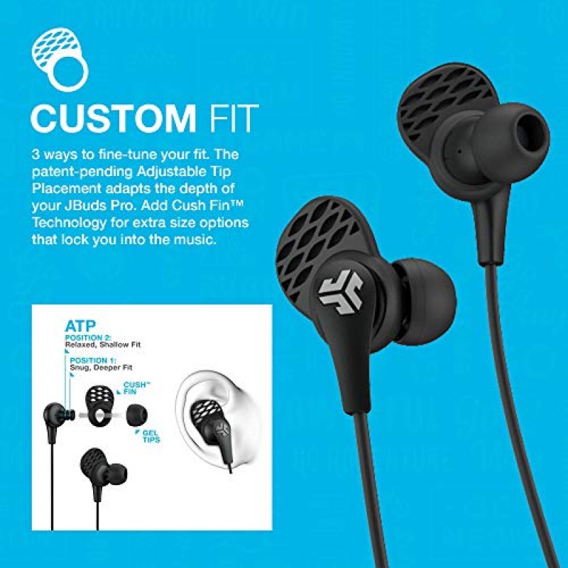 JLab JBuds Pro Bluetooth 무선 시그니처 이어버드, 티타늄 10mm 드라이버, 6시간 배터리 수명, 음악 제어, 소음 차단, Bluetooth 4.1 추가 젤 팁 및 쿠션 핀, 블랙