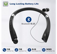 Bluetooth 넥밴드 헤드폰, 접이식 이어버드가 포함된 Dpvisn 접이식 무선 경량 넥 헤드셋, 마이크가 포함된 소음 차단 땀 방지 스테레오 이어폰 및 휴대용 케이스(검은색)