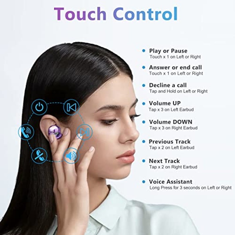 Samsung Galaxy S23/S22/S21용 Bluetooth 이어버드 Ultra Z Flip Z Fold 4/3 120H True Wireless Earbuds iPhone 13/14용 이어 캡(S/M/L)이 포함된 소음 차단 깊은 베이스 스테레오 사운드 헤드폰 보라색