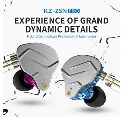 Linsoul KZ ZSN Pro 듀얼 드라이버 1BA+1DD 하이브리드 메탈 이어폰 HiFi 이어폰 모니터, 분리형 2핀 케이블, 아연 합금 패널(마이크 포함, 검정색)