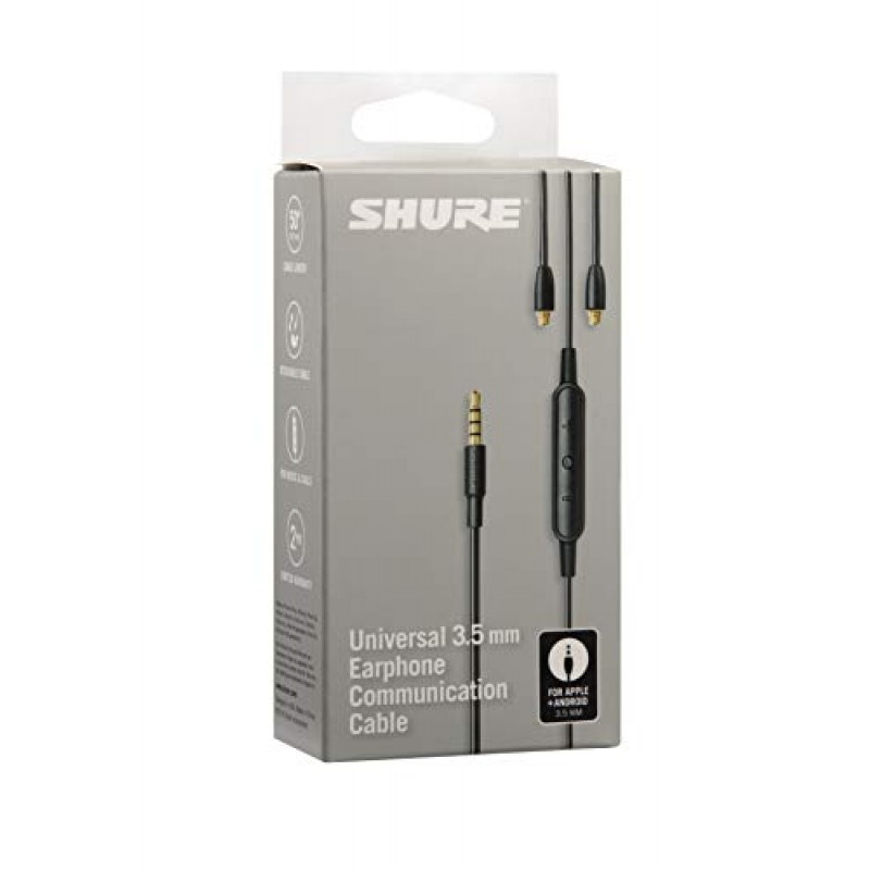 Shure RMCE-UNI 분리형 SE 이어버드 이어폰용 원격 마이크 범용 통신 케이블 - 3.5mm 커넥터, 50인치 길이 - Apple 및 Android 장치에서 통화, 음성 프롬프트, 볼륨/재생 제어