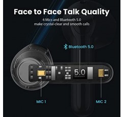 무선 이어버드 Bluetooth 5.0 TRUEFREE A1 헤드폰 마이크 4개가 장착된 무선 이어폰, 14.2mm 드라이버의 몰입형 스테레오 사운드, 선명한 통화를 위한 ENC, USB-C 충전, 18시간 재생, 싱글/트윈 모드