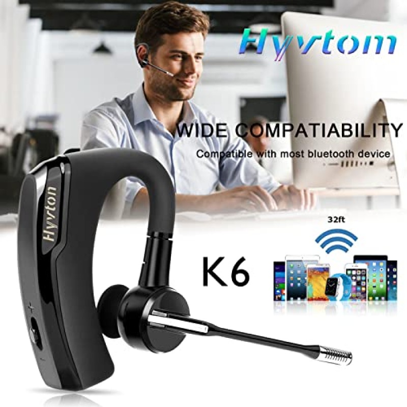 Hyvtom Bluetooth 헤드폰 V4.1 무선 소음 차단 헤드셋 이어폰형 이어폰(마이크 포함) 운전 또는 비즈니스용 핸즈프리, iPhone Android 휴대폰에 안전하게 장착