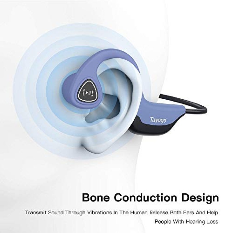 타요고 골전도 헤드폰, 8GB 저장 공간을 갖춘 무선 블루투스 골전도 이어버드, 마이크가 있는 개방형 헤드셋, 달리기, 사이클링, 요가 블루용