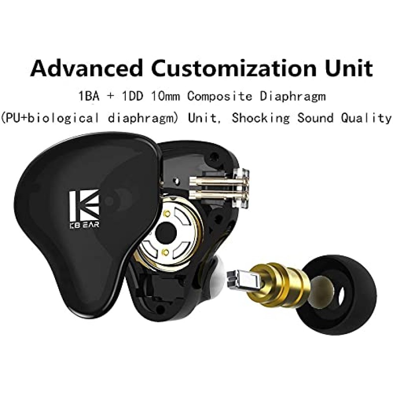 H HIFIHEAR KBEAR KS2 이어폰형 모니터, 1BA 1DD 스테레오 이어폰형 헤드폰, IEM HiFi 오버이어 이어버드 헤드셋 소음 차단 하이브리드 이어폰(러닝 워킹용 탈착식 케이블 포함)(마이크 없음, KS2 청록색)