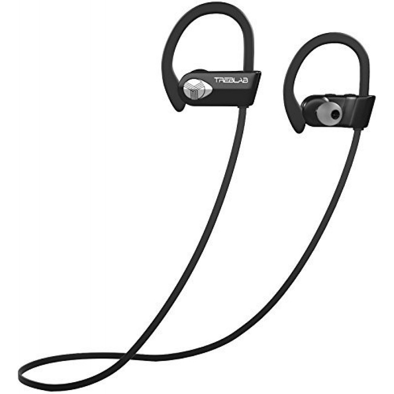 TREBLAB XR500 Bluetooth 헤드폰, 스포츠, 체육관 운동을 위한 최고의 무선 이어버드. IPX7 방수, 땀 방지, 고정형 헤드셋. 마이크가 포함된 소음 제거 이어폰