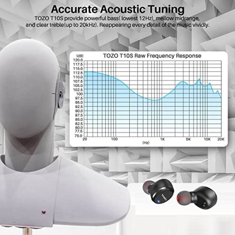 TOZO T10S 2022 버전 Bluetooth 5.2 이어버드 진정한 무선 스테레오 이어폰 IPX8 방수형 귀 무선 헤드폰 마이크 내장형 헤드셋, 환경 소음 차단 기능으로 스포츠 실행