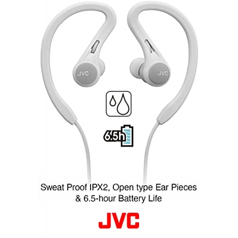 JVC HA-EC25WB 스포츠 무선 이어버드 - 피벗 및 슬라이드 모션 핏이 포함된 인이어 블루투스 헤드폰 - 땀 방지 IPX2, 6.5시간 충전식 배터리, 마이크 및 리모컨(검은색)