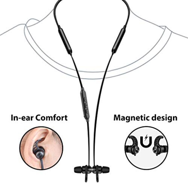 Avantree NB16 TV PC용 블루투스 넥밴드 헤드폰 이어버드, 지연 없음, 20시간 재생 마이크가 포함된 무선 이어폰, 자석, 가볍고 편안하며 iPhone 휴대폰과 호환 가능, 운동 체육관