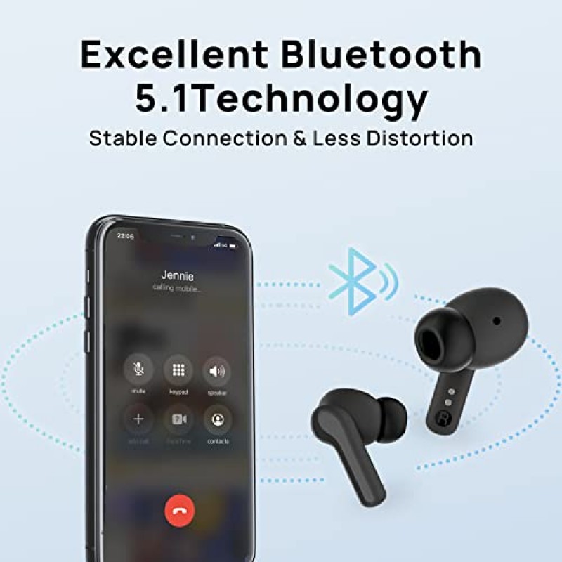 Konnek Stein True Wireless 이어버드, Bluetooth 5.1 능동형 소음 차단 헤드폰, 슬라이딩 디자인 충전 케이스 500mAh, IPX4 방수, 비즈니스 및 스포츠용 딥 베이스 내장 마이크 통화 - 블랙