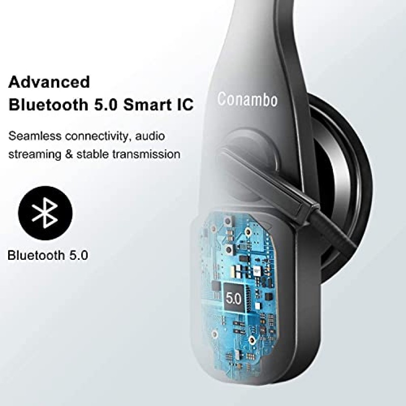 마이크가 포함된 Conambo Bluetooth 헤드셋, 소음 제거 기능이 포함된 Trucker Bluetooth 헤드셋, 통화 시간 22시간, 음소거 버튼이 포함된 V5.0 무선 헤드셋, 휴대폰용 온이어 헤드폰 Business Office