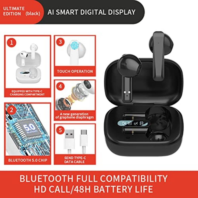 무선 이어 버드 Bluetooth 5.0 이어폰 방수 헤드폰 디지털 디스플레이 TWS 스테레오 사운드 무선 헤드폰 소음 차단 헤드셋