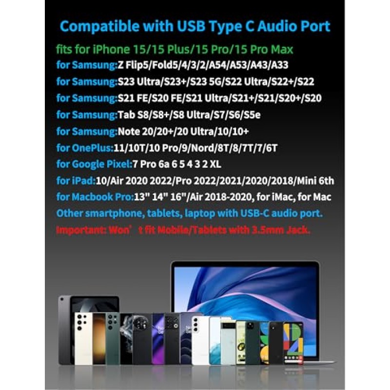 USB C 헤드폰 유형 C 이어폰(마이크 포함) iPhone 15 Pro Max용 유선 이어버드 Samsung A53 A54 S23 FE 소음 차단 Google Pixel 7a 7 6 6a 8 5 Galaxy S22 S21용 HiFi 저음 유선 이어폰 헤드셋