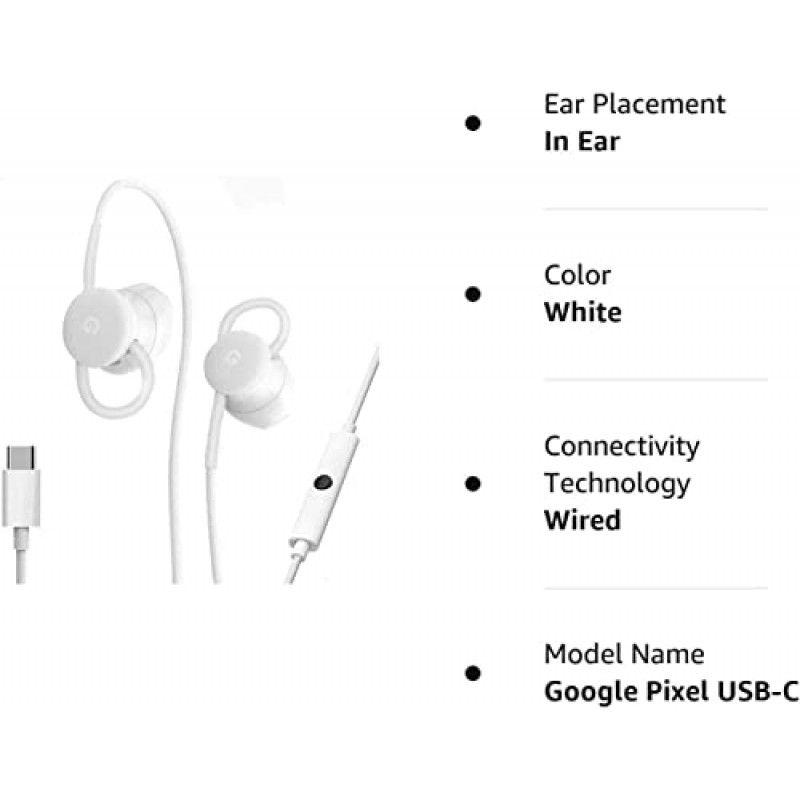 Pixel 휴대폰용 Google Pixel USB-C 이어버드 유선 헤드셋 - 화이트