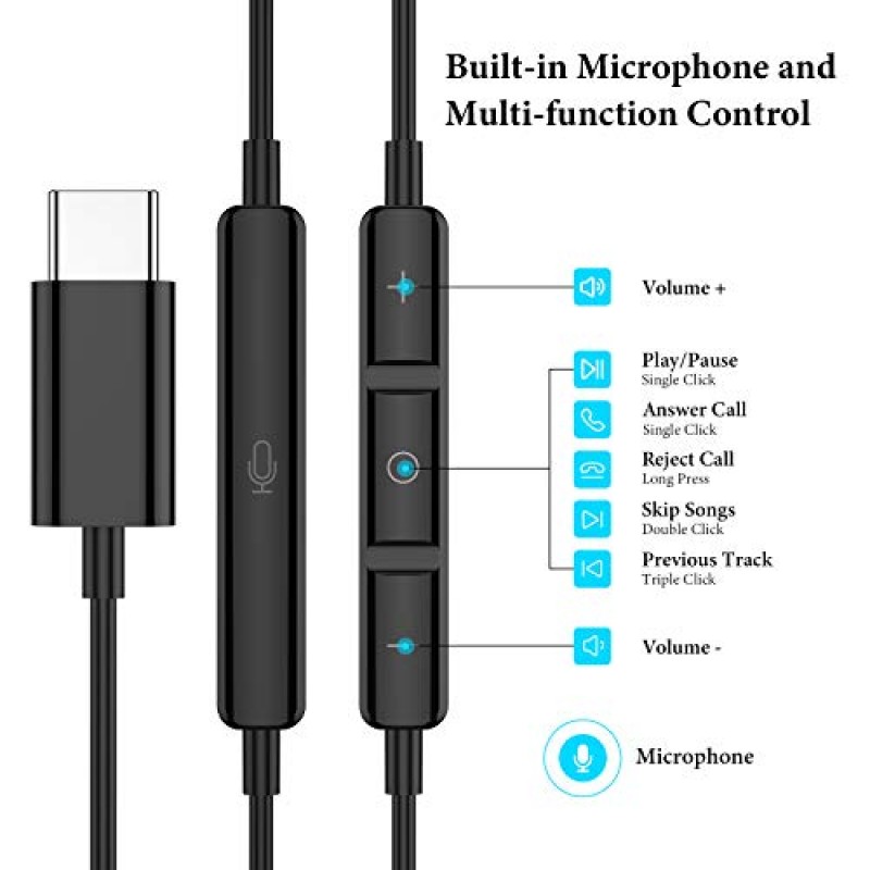 iPhone 15 Pro Max Plus용 USB C 헤드폰 Samsung S22 S23 Ultra S20 S21 FE Note 20 Ultra 10 Plus A54 A53,HiFi 스테레오 USB 유형 C 이어폰 Google Pixel,OnePlus,Huawei용 마이크 베이스가 있는 유선 이어버드