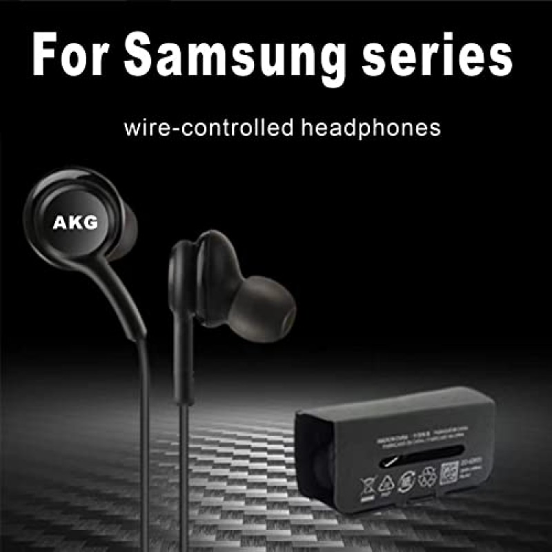 삼성 갤럭시 S8 S10 S10e Plus A31 A71 케이블용 2023 이어버드 스테레오 헤드폰 - AKG 설계 - 마이크 및 볼륨 버튼 포함(검은색)