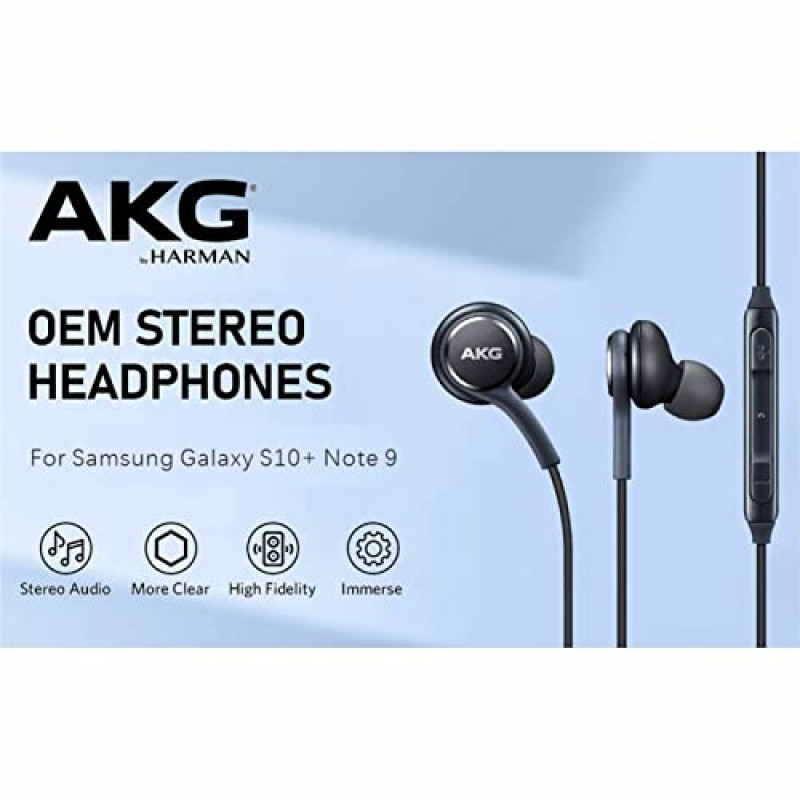 삼성 갤럭시 S8 S10 S10e Plus A31 A71 케이블용 2023 이어버드 스테레오 헤드폰 - AKG 설계 - 마이크 및 볼륨 버튼 포함(검은색)