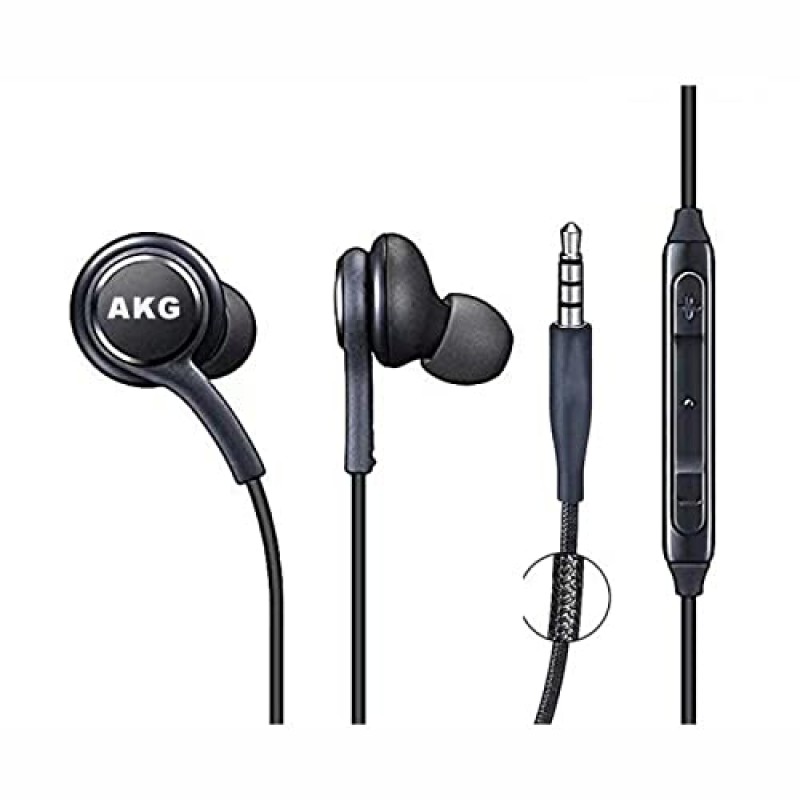 삼성 갤럭시 S8 S10 S10e Plus A31 A71 케이블용 2023 이어버드 스테레오 헤드폰 - AKG 설계 - 마이크 및 볼륨 버튼 포함(검은색)