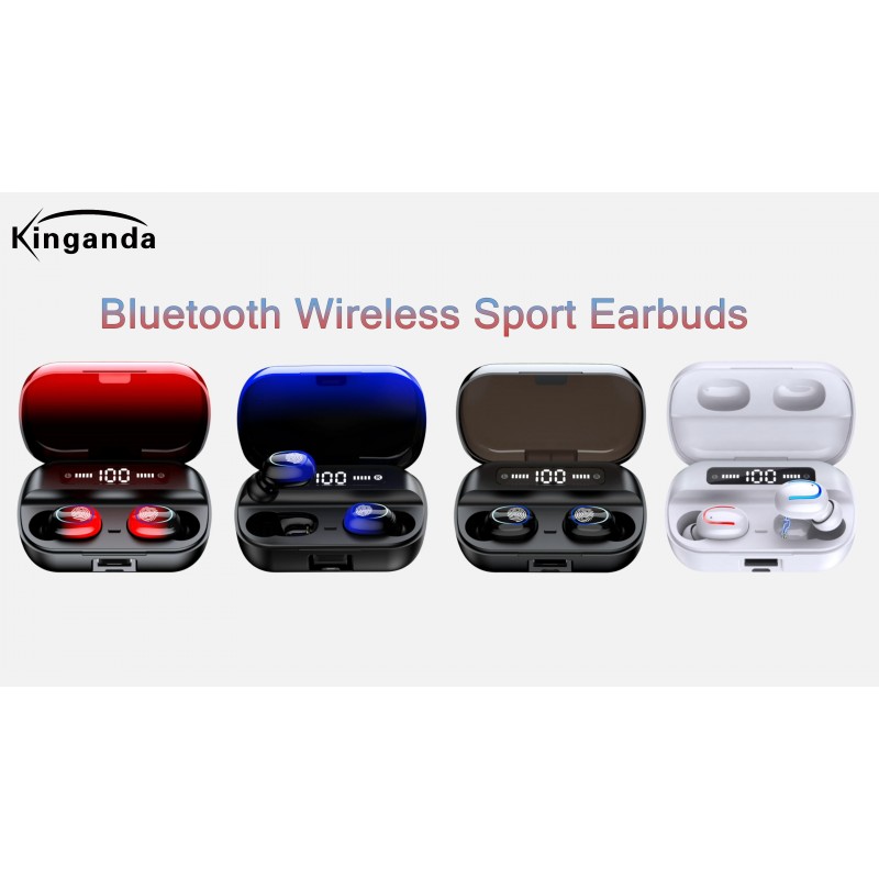 Kinganda Bluetooth 헤드폰 진정한 무선 이어버드 터치 컨트롤(LED 충전 케이스 포함), IPX7 방수, HiFi 스테레오 이어폰, 내장형 마이크 ​​블루가 포함된 딥 베이스 스포츠 이어버드