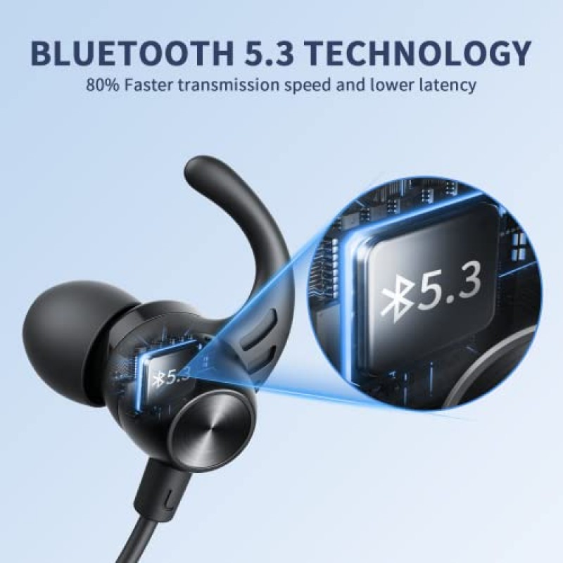 JOYWISE Bluetooth 헤드폰 52시간 재생 시간을 제공하는 무선 이어버드, Bluetooth 5.3 헤드폰 무선 Bluetooth 넥밴드, 운동 체육관 스포츠를 위한 USB-C 고속 충전 기능이 있는 IPX7 방수 스테레오 이어폰