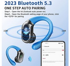 무선 이어버드 헤드폰 Bluetooth 5.3, 이어 버드를 통한 50H 재생 시간 소음 제거 마이크, LED 디스플레이, 스테레오 베이스 귀고리 포함 Bluetooth 이어버드, 스포츠 운동용 IP7 방수 이어폰 블루