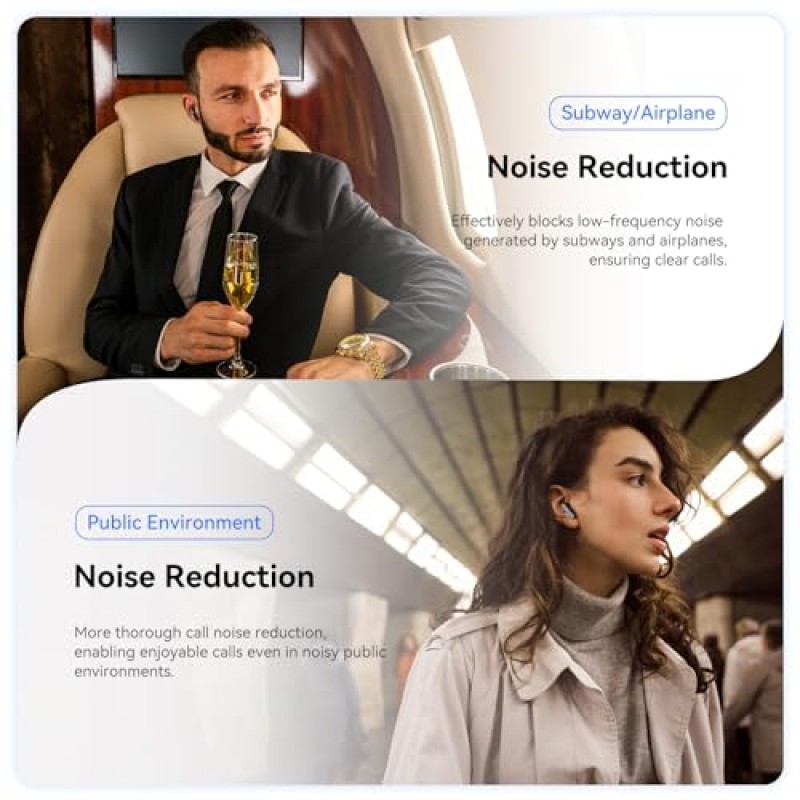 REMCCI 다기능 앱 제어 무선 이어버드, 매우 긴 재생 시간, LED 전원 디스플레이, 빠른 충전, 헤드폰 Bluetooth 5.3, 듀얼 마이크 AI 소음 감소 블랙