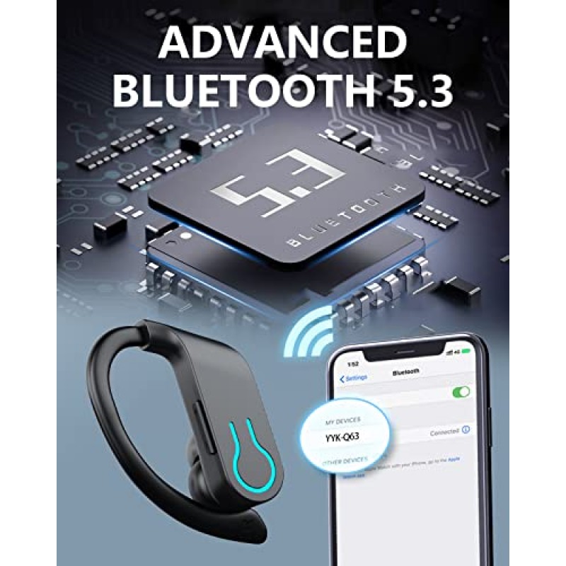 무선 Bluetooth 이어버드 120H 재생 시간 스포츠용 Bluetooth 5.3 이어버드, LED 디스플레이 충전 케이스가 포함된 Hi-Fi 스테레오 이어폰, 달리기/운동용 헤드폰 Audifonos Bluetooth inalambricos